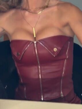 Edikted red leather corset zippered top